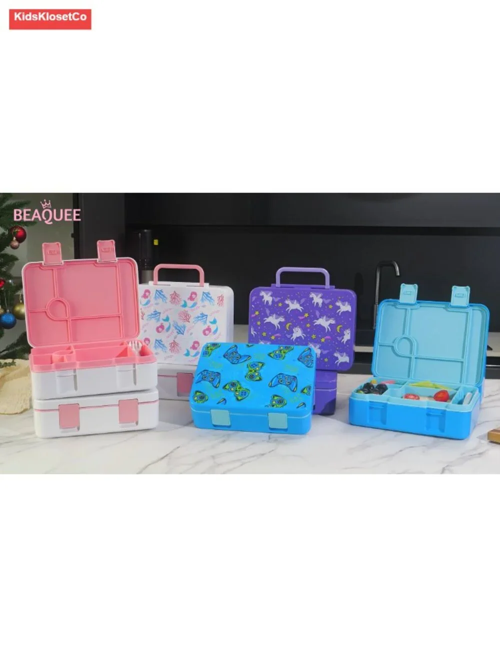 Leak Proof Bento Lunch Box with Ice Pack, 6 Compartments, Utensils, Dishwasher